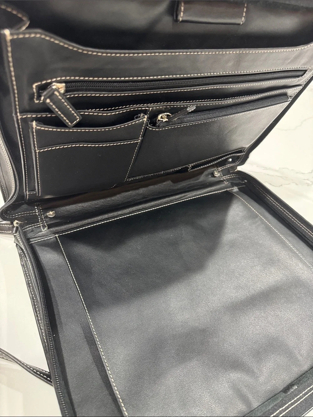 Lodis Black Leather Laptop Briefcase with Shoulder Strap